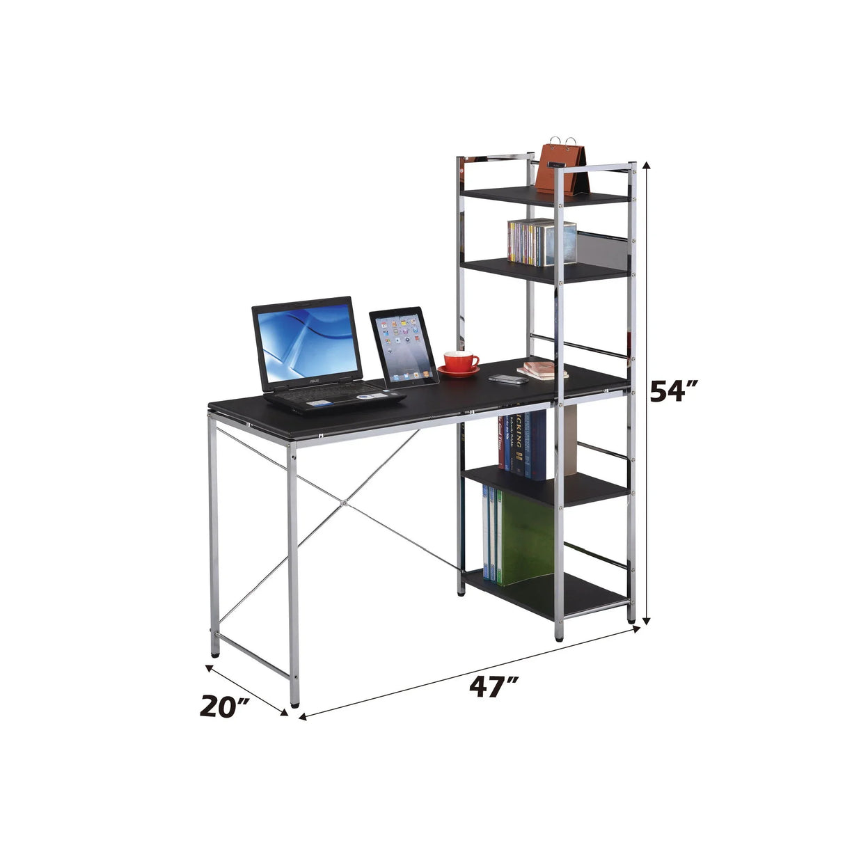 Elvis - Writing Desk With Shelves - Black / Chrome - Furniture Home Direct