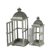 Wooden Candle Lantern Decorative, Hurricane Lantern Holder Decor For Indoor Outdoor, Home Garden Wedding - Gray - Furniture Home Direct