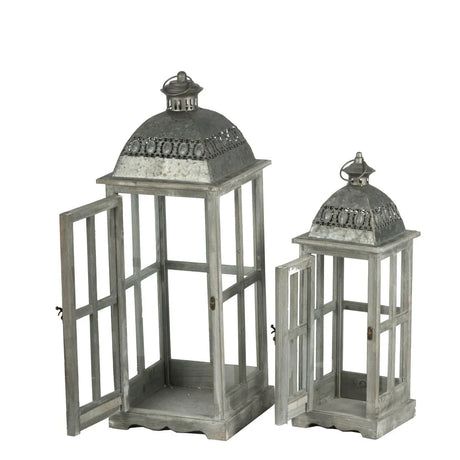 Wooden Candle Lantern Decorative, Hurricane Lantern Holder Decor For Indoor Outdoor, Home Garden Wedding - Gray - Furniture Home Direct