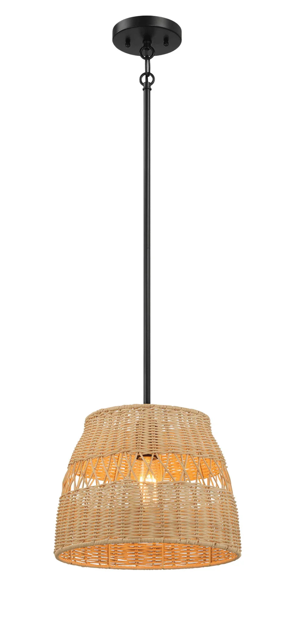 Essence - Single Lights Pendant With Shade - Black / Rattan - Furniture Home Direct