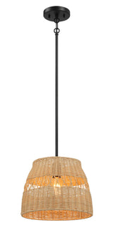 Essence - Single Lights Pendant With Shade - Black / Rattan - Furniture Home Direct