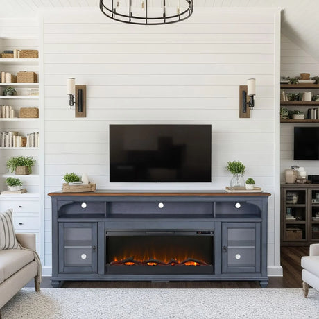 Americana - 86 In Fireplace TV Stand For TVs Up To 95" - Blue - Furniture Home Direct