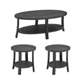 Anze - 3 Piece Coffee Table Set Contemporary Oval Wood Shelf - Charcoal - Furniture Home Direct