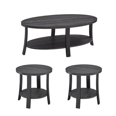 Anze - 3 Piece Coffee Table Set Contemporary Oval Wood Shelf - Charcoal - Furniture Home Direct