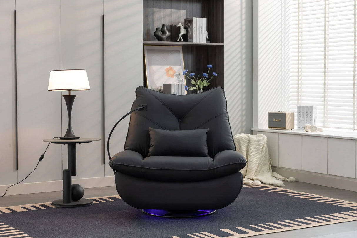 270 Swivel Glider Recliner Chair, Power Recliner Rocking Chair, USB Port Charge For Nursery Chair With Atmosphere Lamp For Living Room Bedroom Apartment - Furniture Home Direct