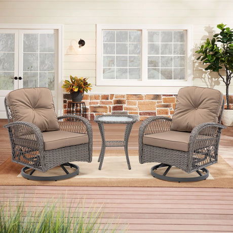 3 Piece Patio Conversation Set With Glass Coffee Table - Khaki - Furniture Home Direct