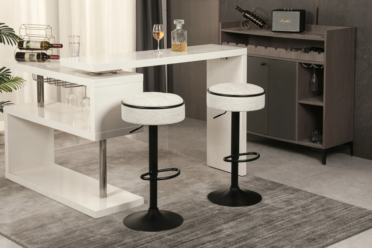 Counter Stool Round Linen Upholstered Seat Off White - Furniture Home Direct