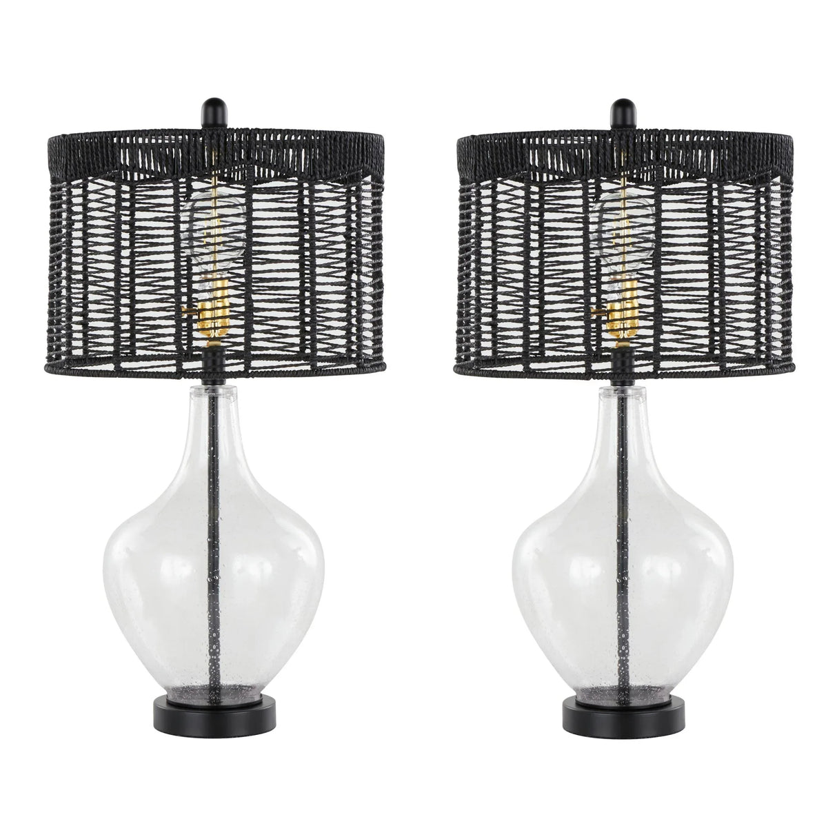 Jenna - Contemporary Table Lamp (Set of 2) - Clear Seeded / Matte Black / Matte Black - Furniture Home Direct