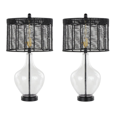 Jenna - Contemporary Table Lamp (Set of 2) - Clear Seeded / Matte Black / Matte Black - Furniture Home Direct