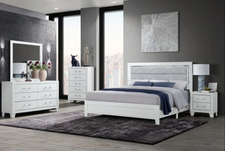 Queen Bedroom Set 5 Piece Contemporary Rubber Wood White - Furniture Home Direct