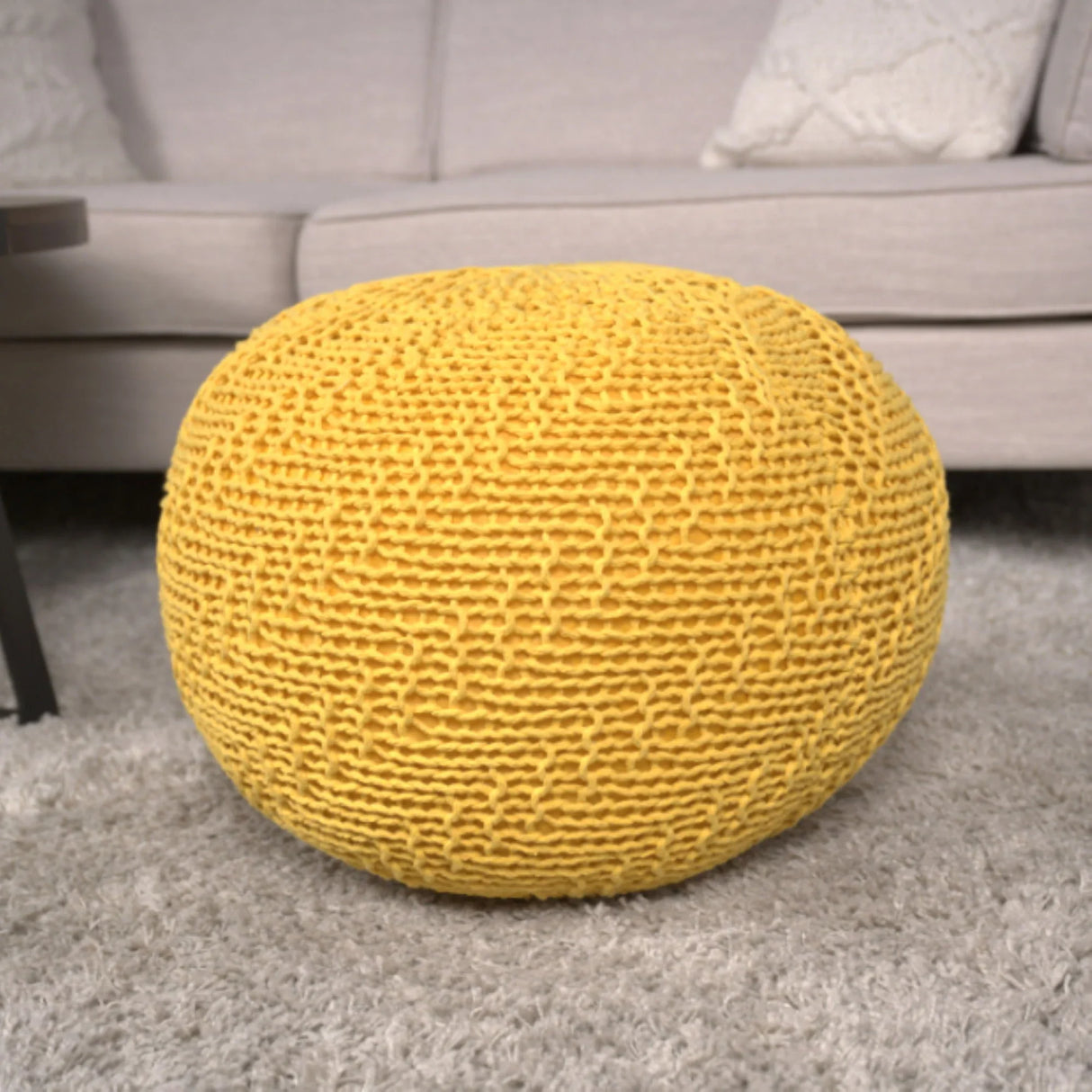 Bordeaux - Knitted Cotton Round Pouf Ottoman - Furniture Home Direct