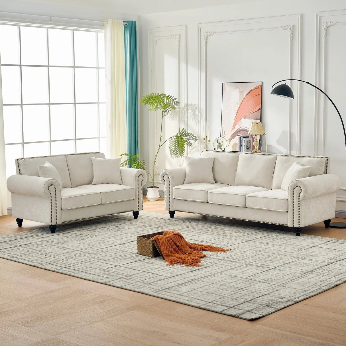 Modern 3 And 2 Seater Sofa With Rolled Arms, Tufted Upholstered Couch - Furniture Home Direct