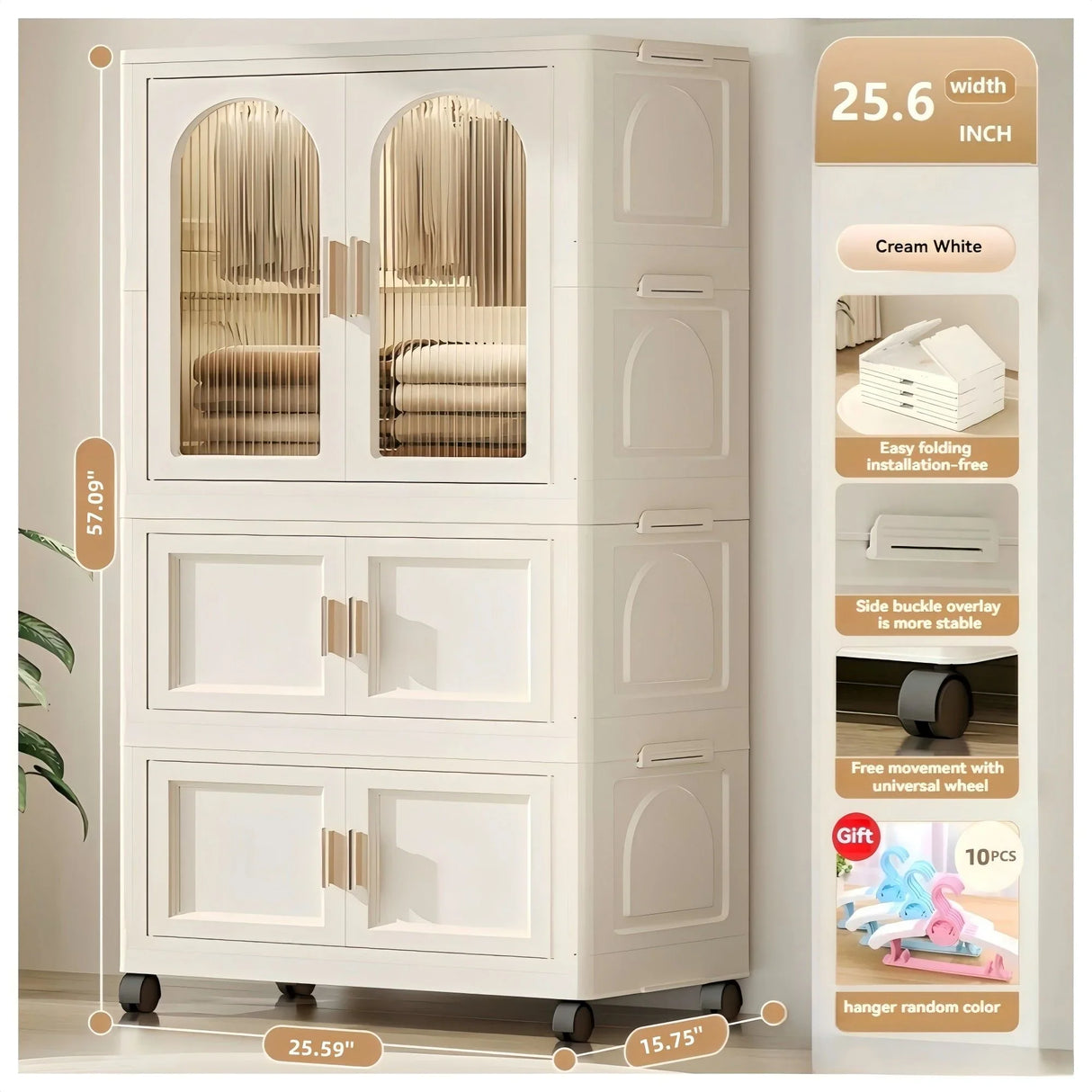 Folding Wardrobe Cabinet With Magnetic Doors, Wheels And Hangers - Furniture Home Direct