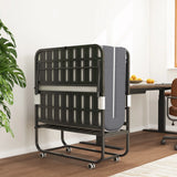 Twin Folding Bed With Memory Foam Mattress Portable Rollaway Bed Sturdy Metal Frame - Brushed Nickel - Furniture Home Direct