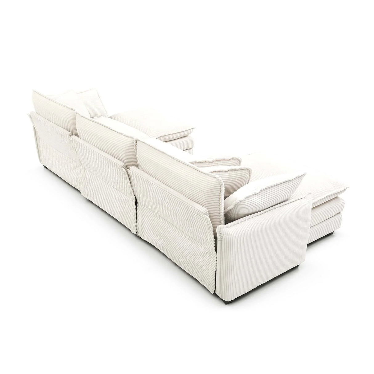 3 Piece Living Room Set with Soft Cushions and Pillows in Corduroy Fabric - Off White - Furniture Home Direct