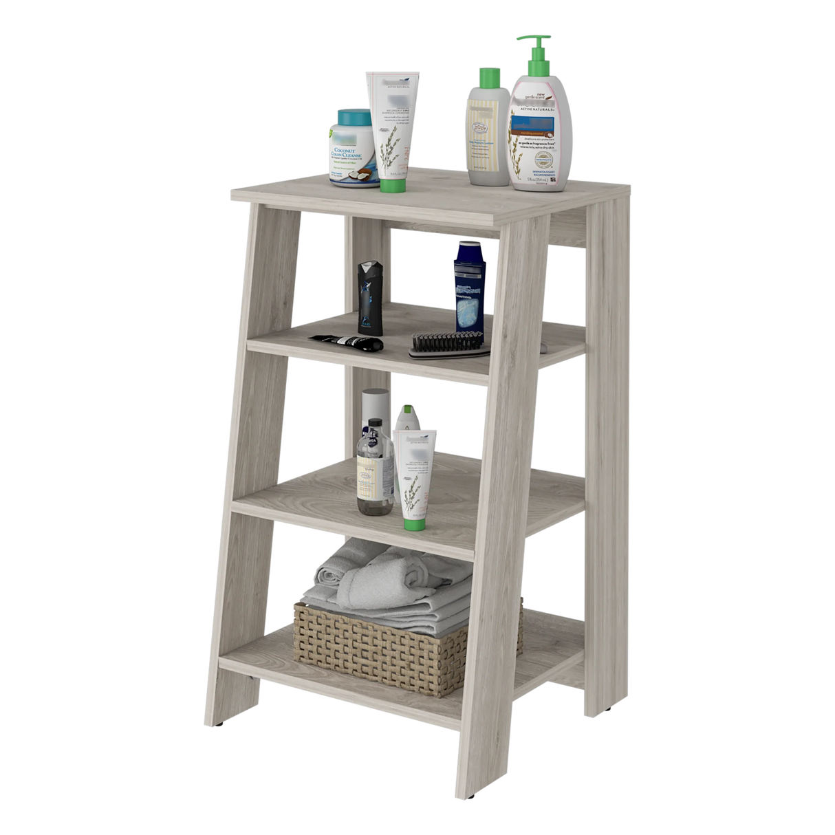 Ladder Bookcase Modern Four-Tier Wood Shelving Light Gray - Furniture Home Direct