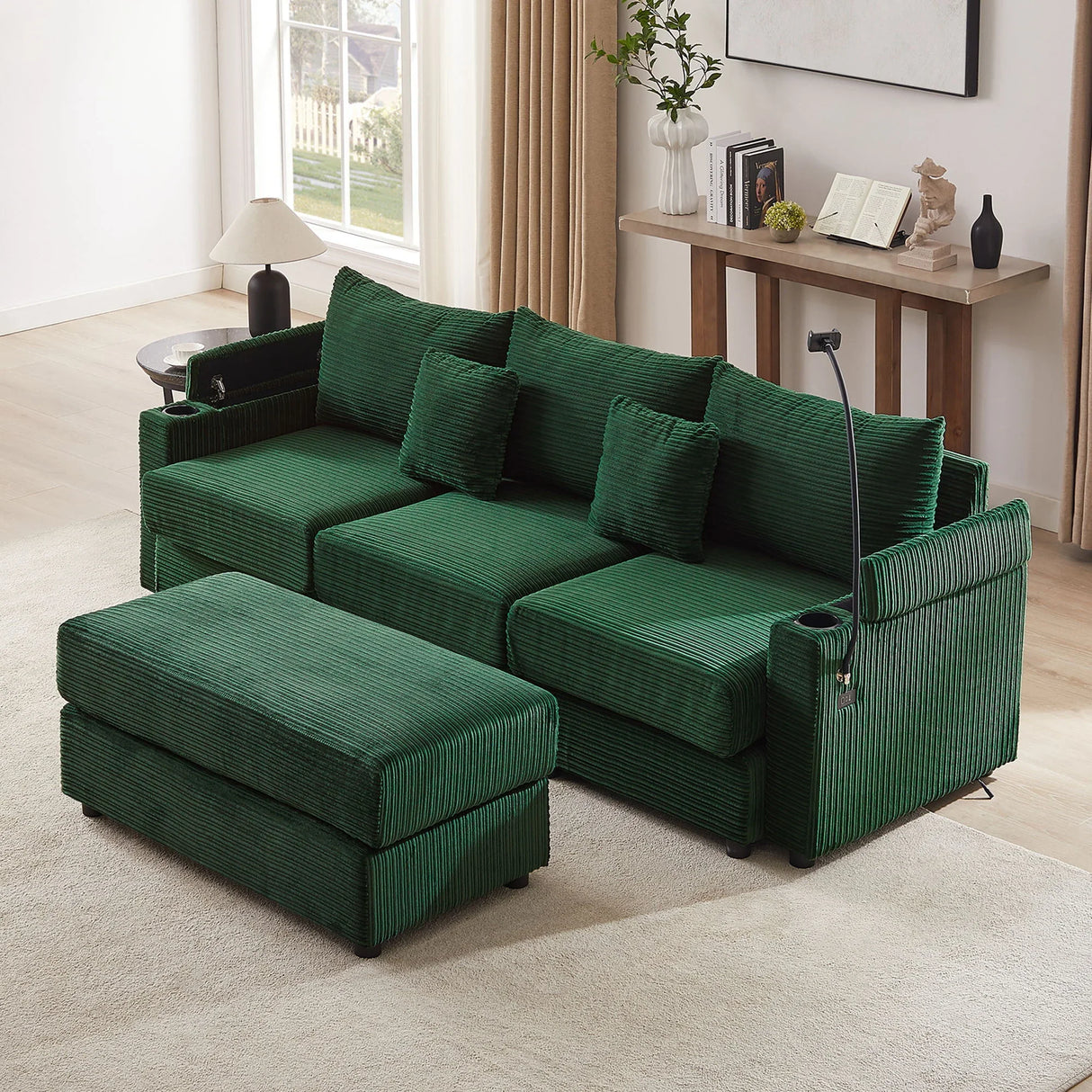 Modern Style Loveseat Sofa Sectional Sofa Couch With Storage Space, A Movable Ottoman, Two USB Ports, Two Cup Holders, A Phone Holder For Living Room - Furniture Home Direct