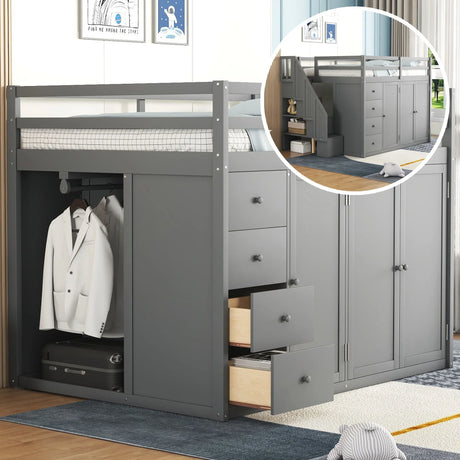 Loft Bed With Built In Wardrobes, Cabinets And Drawers - Furniture Home Direct