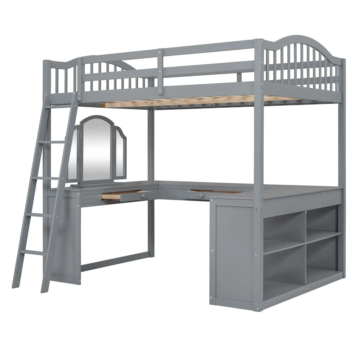 Loft Bed With Drawers, Cabinet, Shelves With Desk - Furniture Home Direct