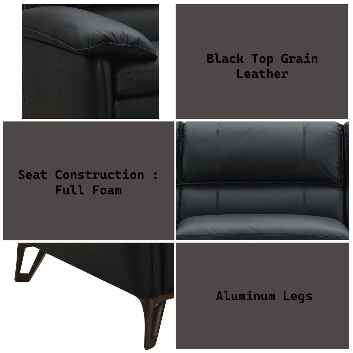 Eilene - Top Grain Leather Sofa - Black - Furniture Home Direct