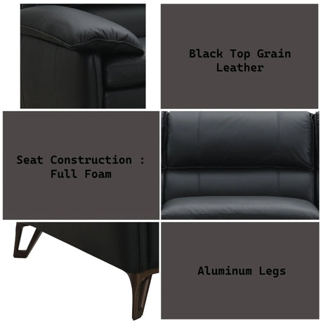 Eilene - Top Grain Leather Sofa - Black - Furniture Home Direct