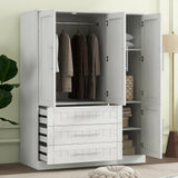 Wardrobe With 4 Doors And 3 Drawers Solid Wood White - Furniture Home Direct