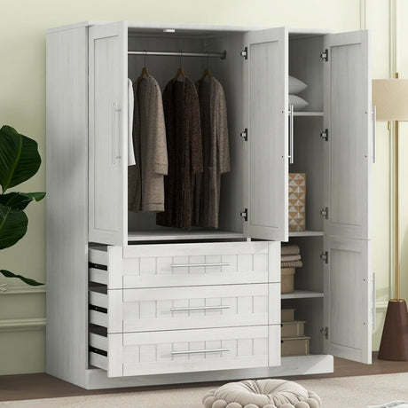 Wardrobe With 4 Doors And 3 Drawers Solid Wood White - Furniture Home Direct