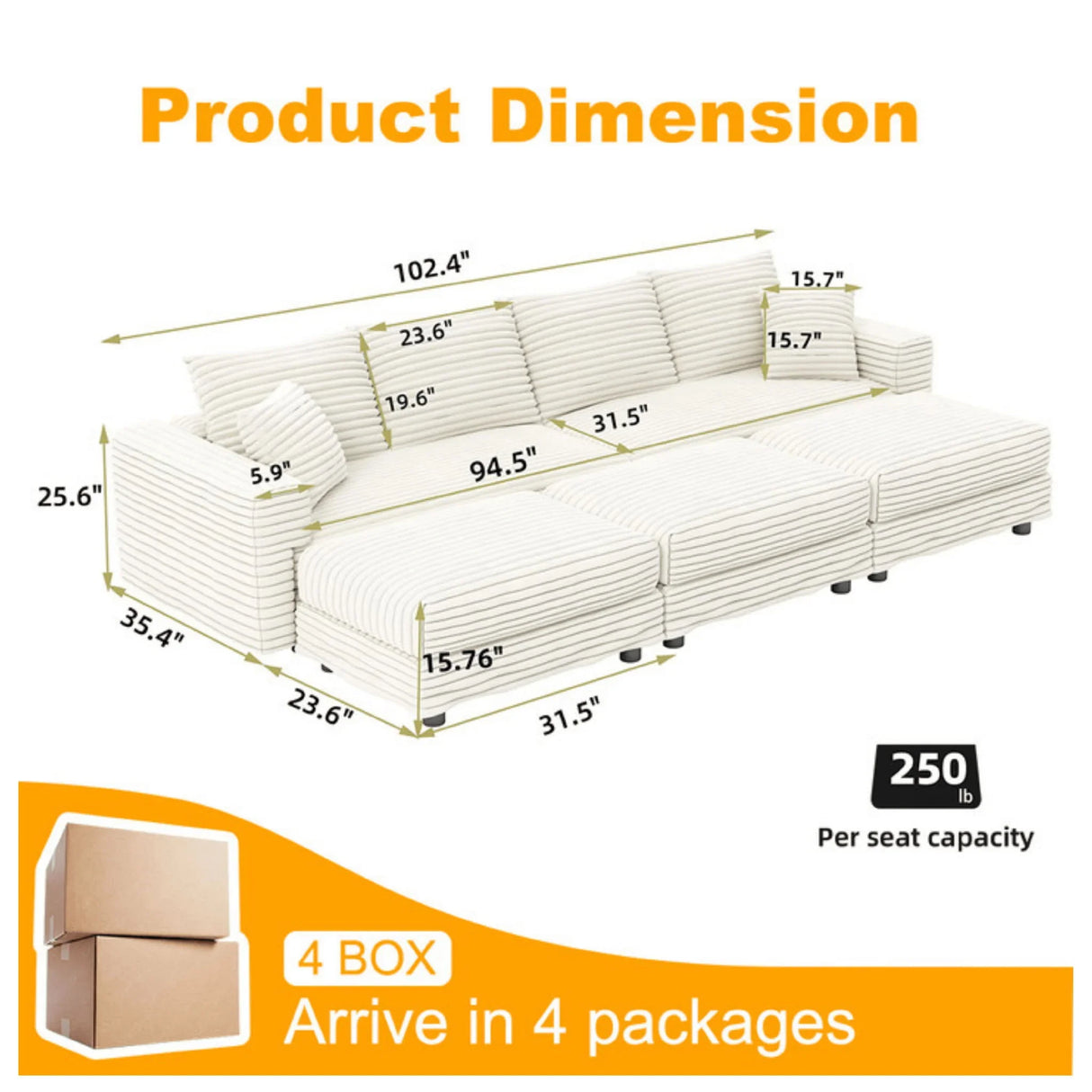 Deep Seat Convertible Sofa With Soft Pillows And Ottomans - Furniture Home Direct