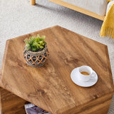 Coffee Table Set Hexagonal Wood Open Shelves Modern Wood - Furniture Home Direct