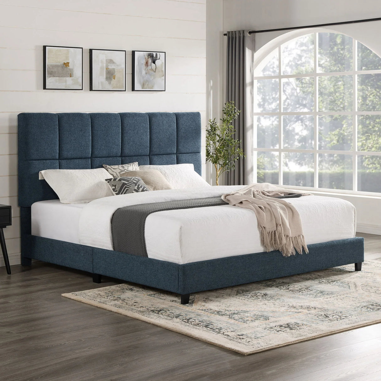 Squares Upholstered Platform Bed - Furniture Home Direct