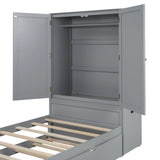 Twin Platform Bed With Storage Headboard Shelves Gray - Furniture Home Direct