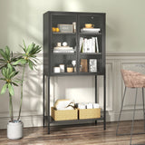 Heavy Duty Metal Storage Cabinet, Display Storage Cabinet With Glass Doors And 2 Adjustable Shelves, Tall Bookcase Modern Bookshelf Cabinet For Home Office, Living Room, Pantry - Furniture Home Direct