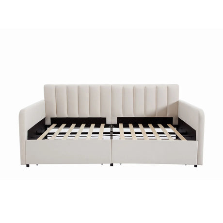 Flora - Upholstered Daybed With 2 Drawers Ribbed Tufted Backrest in Lavish Modern Design - Furniture Home Direct