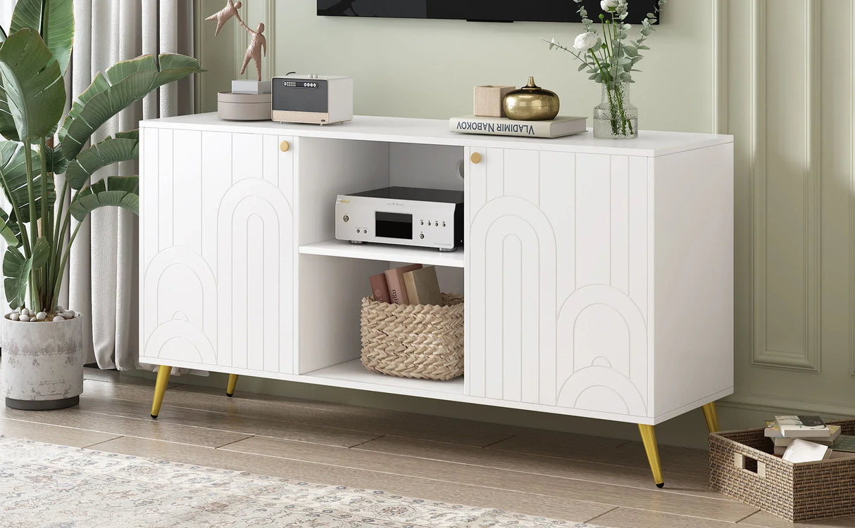 Modern TV Stand With Adjustable Shelf, Handles And Anti-Tip Device - Furniture Home Direct