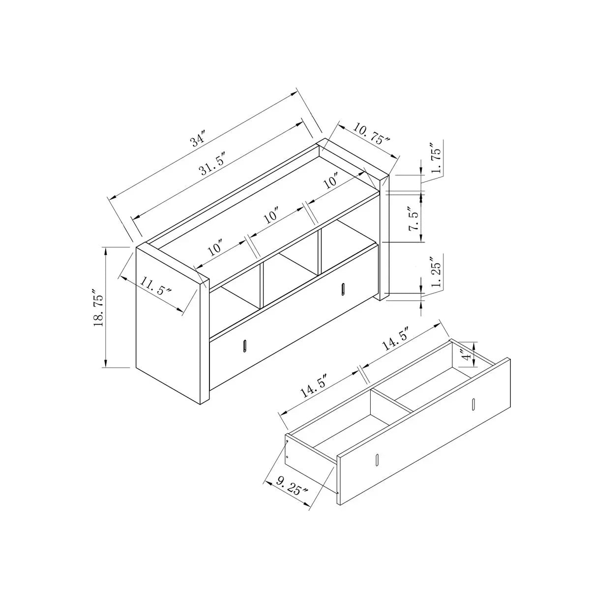 Shoe Entry Bench With Three Shelves, One Drawer With Divided Compartment - Furniture Home Direct