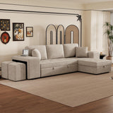Modern L-Shape 3 Seat Reversible Sectional Couch, Pull Out Sleeper Sofa With Storage Chaise And 2 Stools For Living Room Furniture Set - Furniture Home Direct