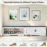 2 Tier Shoe Bench With Padded Seat, 2 Barn Doors And Adjustable Shelves, For Entryway And Living Room - White - Furniture Home Direct