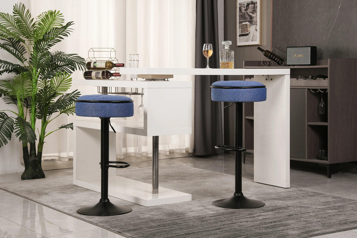 Counter Stool Set Round Upholstered Bar Stools Kitchen Blue - Furniture Home Direct