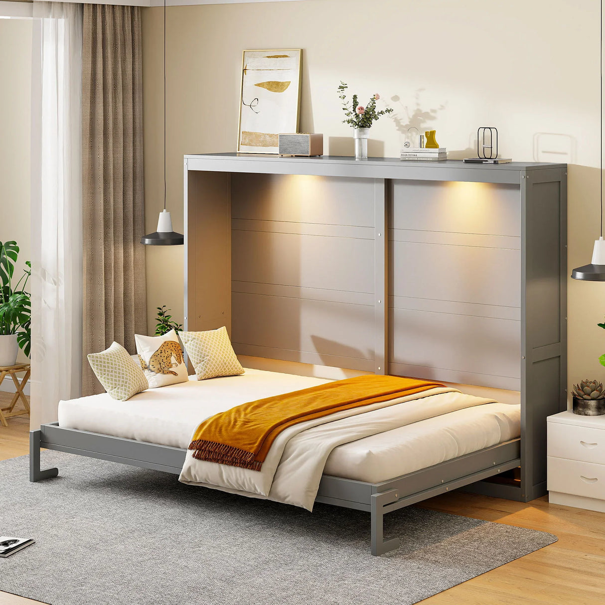 Murphy Wall Bed Modern Design With LED Lights - Furniture Home Direct