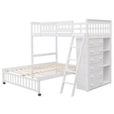 Bunk Bed With 6 Drawers And Flexible Shelves, Bottom Bed With Wheels - Furniture Home Direct