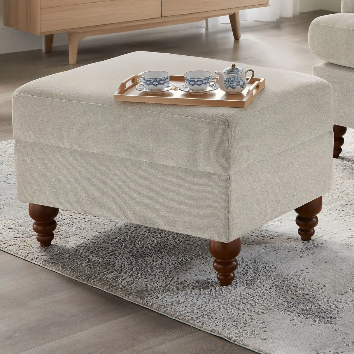 Candor - Ottoman Upholstered Footrest - Beige / Gray - Furniture Home Direct