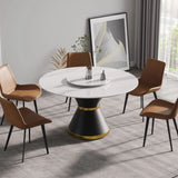 53" Modern Artificial Stone Round Carbon Steel Base Dining Table, Can Accommodate 6 People, Artificial Stone Turntable - White / Black - Furniture Home Direct