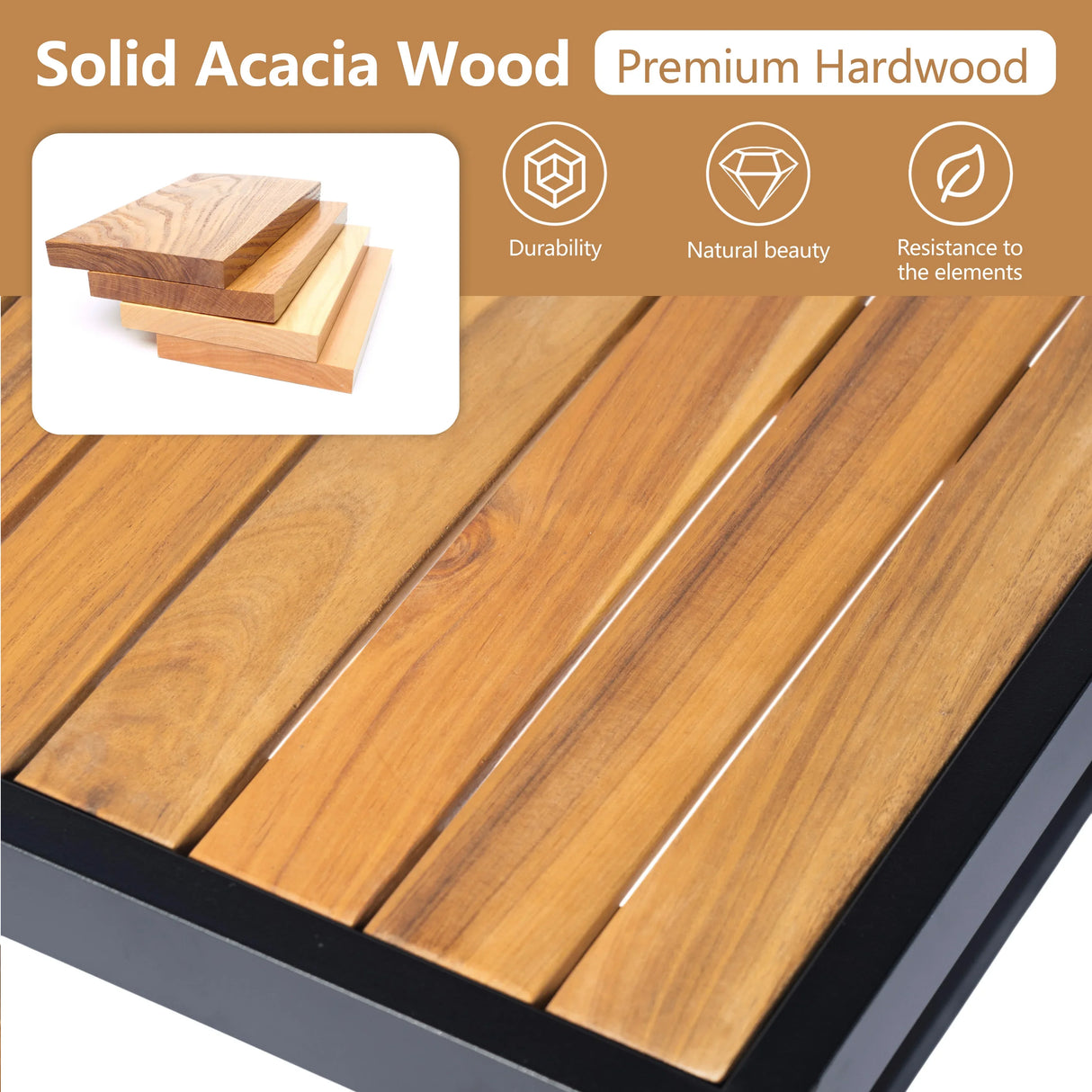 3-piece Outdoor Acacia Wood and Metal Patio Set - Furniture Home Direct