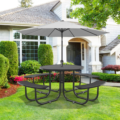 Round Outdoor Steel Picnic Table With Umbrella Pole - Black - Furniture Home Direct