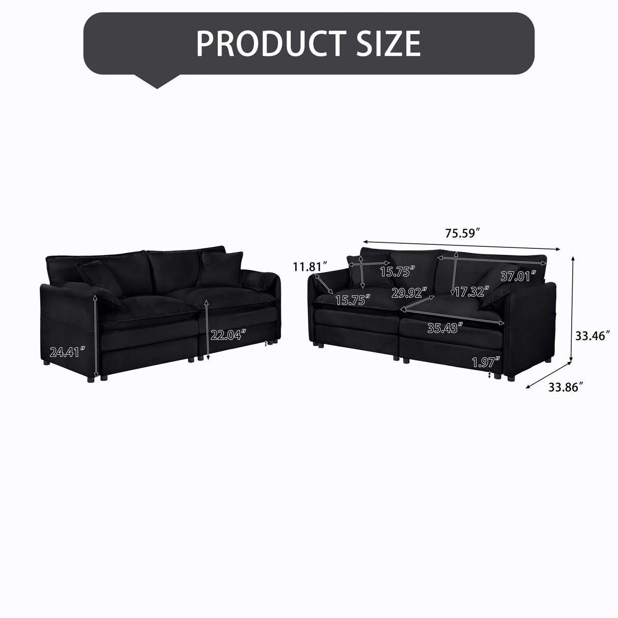 Modern Chenille Oversized Deep Seat Luxury 2 Piece Sofa Set With 4 Pillows - Furniture Home Direct