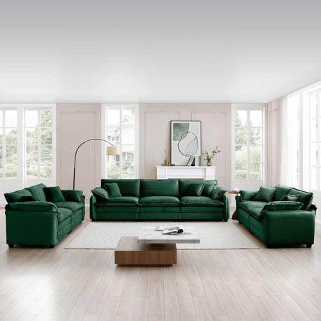 Modern Living Room 3 Piece Set - Green Corduroy - Furniture Home Direct
