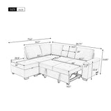 Sleeper Sectional Sofa, L-Shape Corner Couch Sofa Bed With Storage Ottoman & Hidden Arm Storage & USB Charge For Living Room Apartment - Furniture Home Direct