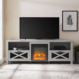 Industrial Farmhouse Metal Mesh Drop Down X Door Fireplace TV Stand - Furniture Home Direct