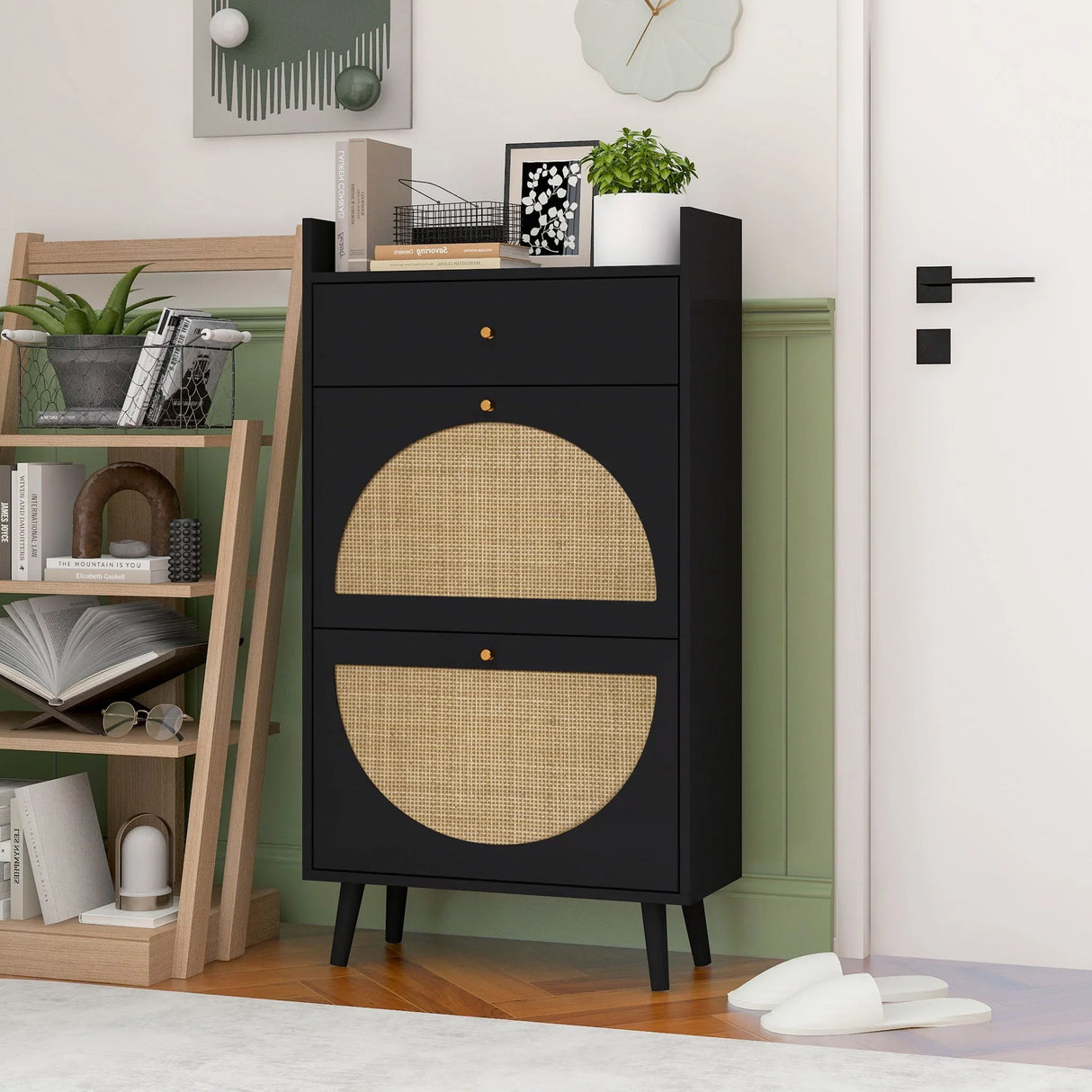 Allen - Rattan 2 Door 1 Drawer Cabinet Shoe Rack For Entrance - Furniture Home Direct