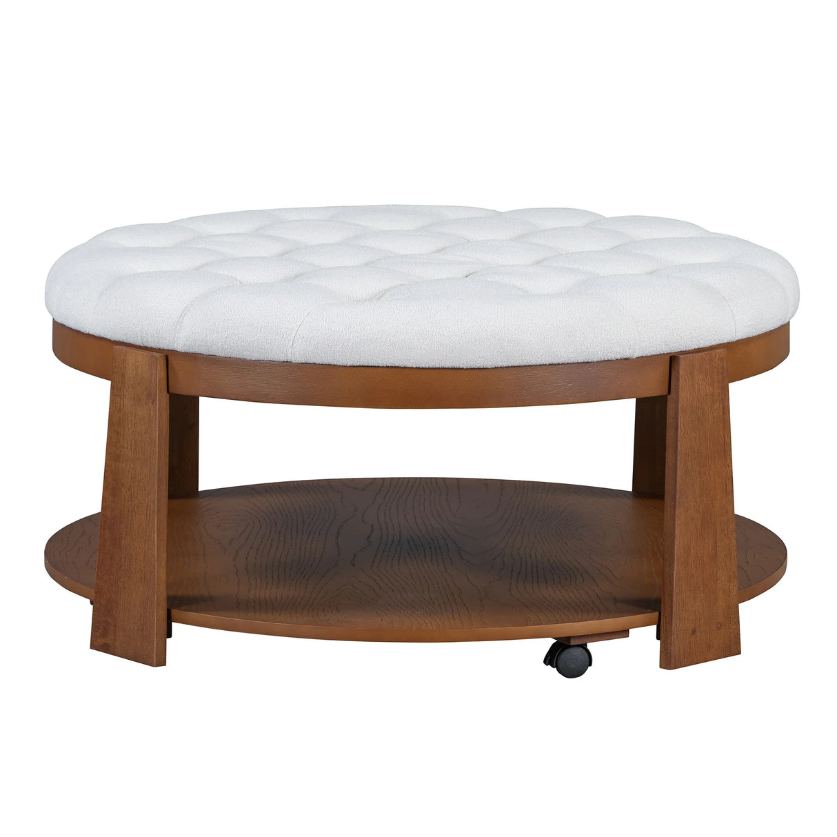 Round Ottoman Coffee Table with Upholstered Top Ivory White - Furniture Home Direct